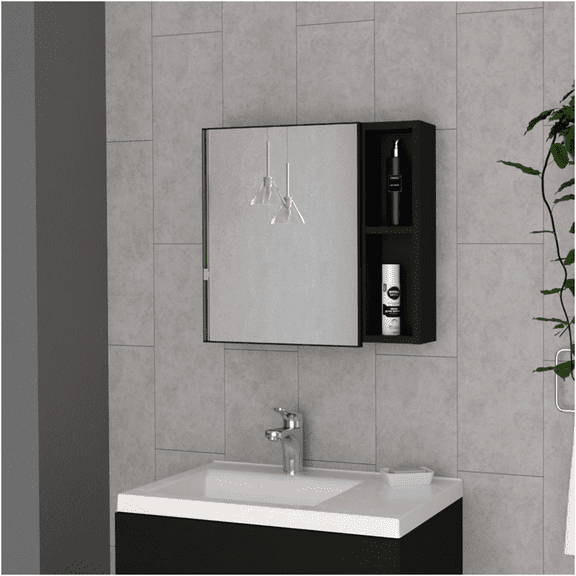 JERFIT 18 Inch Tall Bathroom Medicine Cabinet with Mirror, 2 External & 3 Internal Shelves for Storage, Black