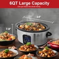 thumbnail image 3 of Bluebow 6QT Slow Cooker, Stoneware Crock with Removable Pot, 3 Heat Settings, Non-Stick & Auto Keep Warm, Stainless Steel, 3 of 8