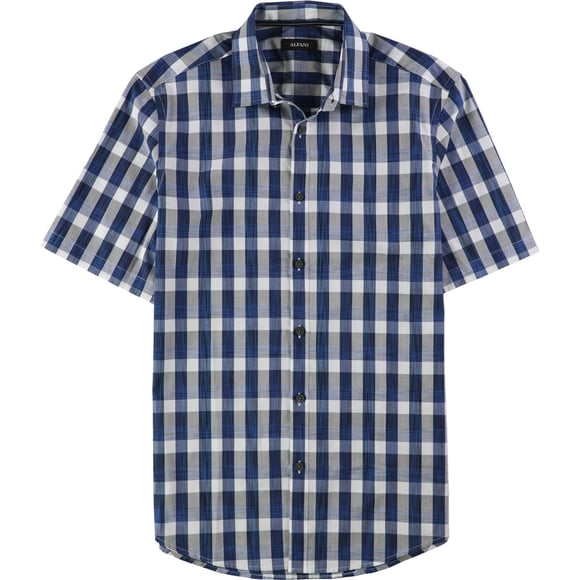 Alfani - Camisa abotonada para hombre, ajustada, a cuadros, azul, pequeña