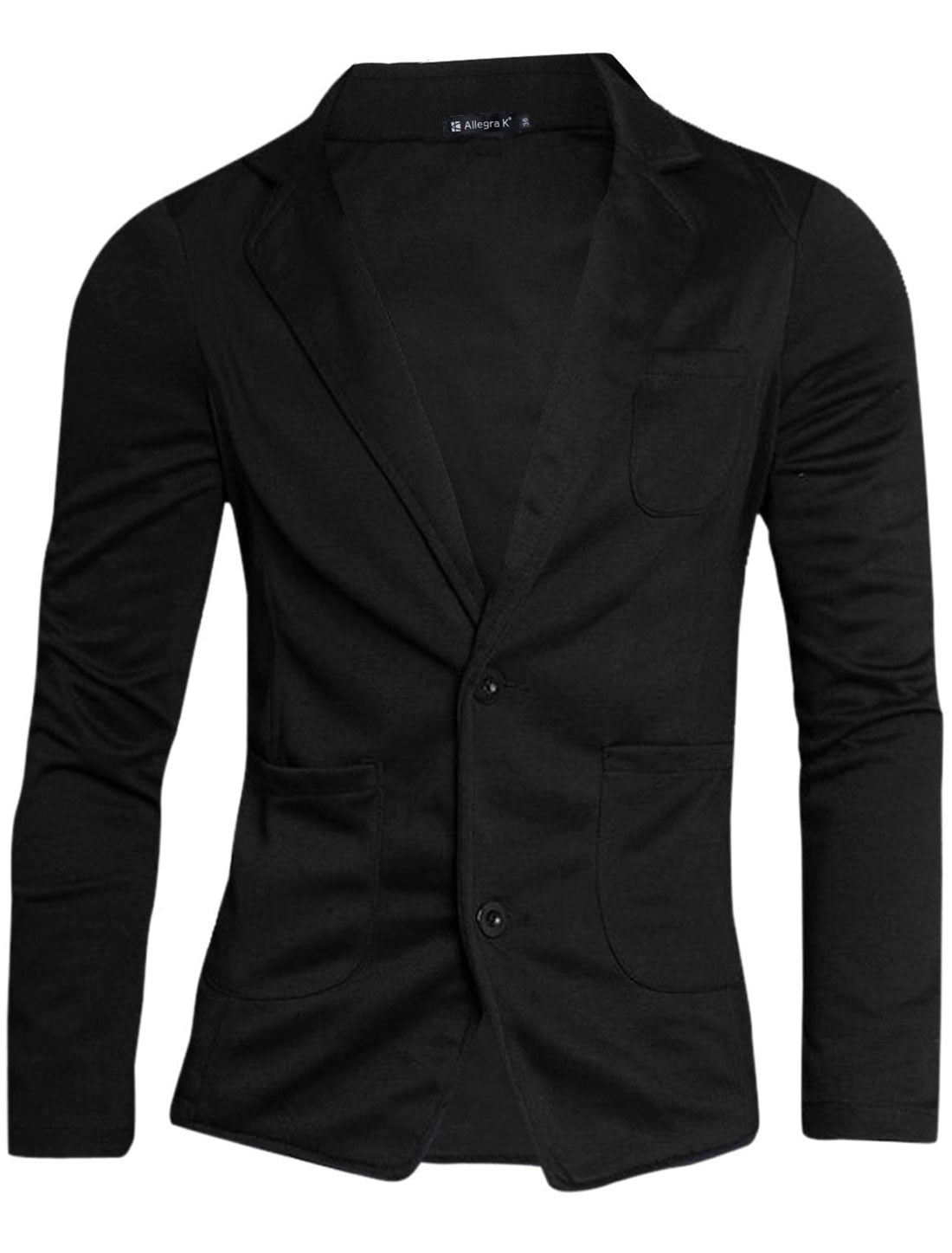 Men's Notched Two-Button Placket Slim Fit Blazer Black (Size M / 38 ...