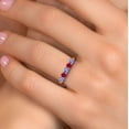thumbnail image 4 of Gem Stone King 18K Rose Gold Plated Silver Blue Tanzanite and Red Created Ruby Wedding-Bands Ring for Women | 1.04 Cttw | Round 3.5MM | Gemstone December Birthstone | Size 8, 4 of 6