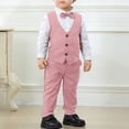 thumbnail image 2 of LIJCC Toddler Boy Formal Suit Clothes Gentleman Wedding Dress Outfit Long Sleeve Dress Shirt Waistcoat Suspender Pants 3 Pcs Set(Pink,12-18 Months), 2 of 9