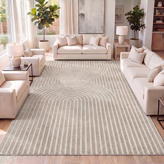 JONATHAN Y SCANDINAVIAN 4 x 6 Area Rug, Sofia Arch Stripe Two-Tone - Beige/Cream, SCN109B-4