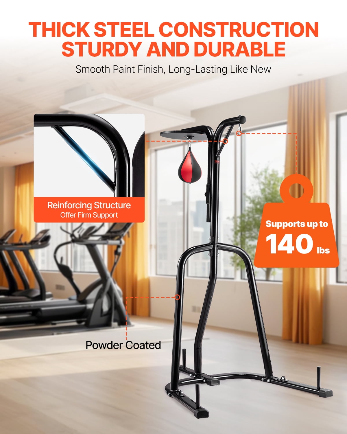 VEVOR 2 in 1 Punching Bag Stand, Steel Heavy Duty Workout Equipment, Adjustable Height Boxing Punching Bag and Speed Bag Stand, Freestanding Sandbag Rack, Holds Up to 140 lbs, for Home Gym Fitness