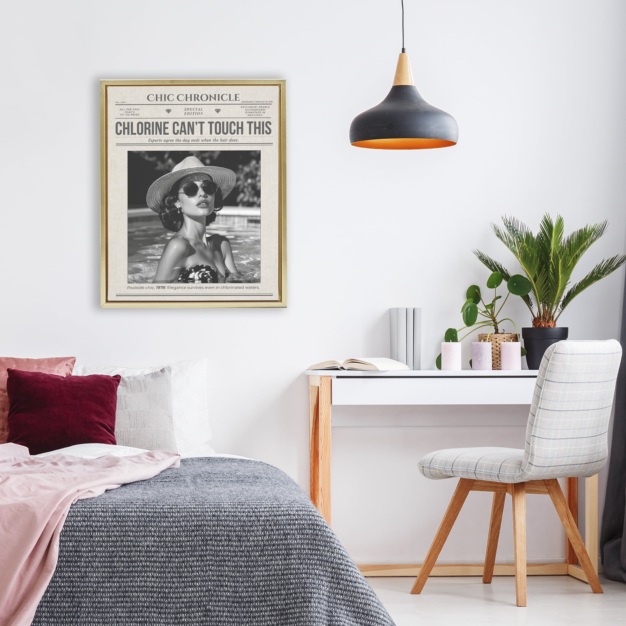 Chic Chronical Vintage Magazine Gold Framed Floater Canvas Wall Art, design by A Barefoot Stylist