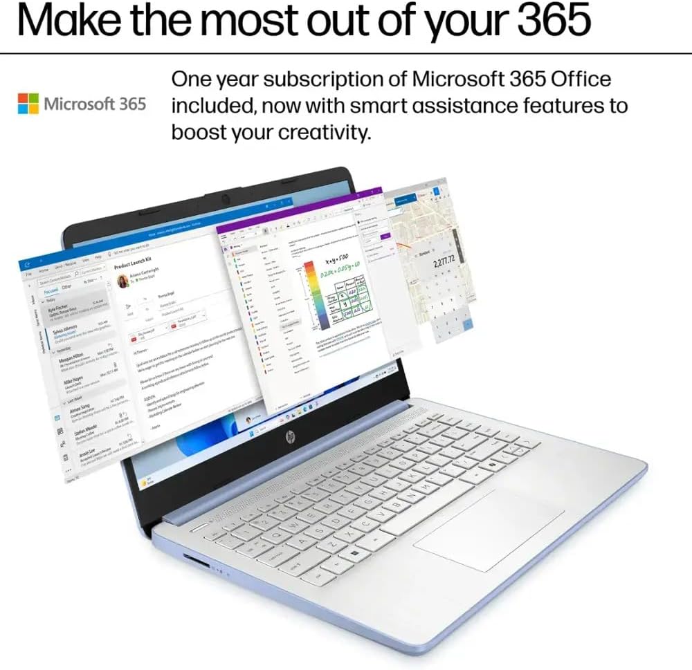 HP Laptop 14", Microsoft Office 365(one year), Intel Quad-Core N150 Processor, 16GB Memory, 256GB Storage(128GB eMMC+128GB SD Card), Webcam, HDMI, WiFi, USB-A&C, Fast Charge, Win 11 S