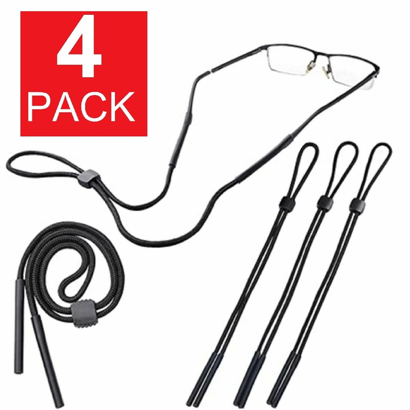 TekDeals 4-Pack Neck Strap Sport Sunglass Eyeglass Read Glasses Cord Lanyard Holder Black