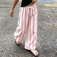 thumbnail image 2 of Tfken Toddler Girls Soft Pants Elastic Waist Stretchy Trousers Linen Loose Flare-Leg Pants Stripe Fashion Lightweight Casual Daily Wear Clothes Size 18-24 Months Pink, 2 of 9