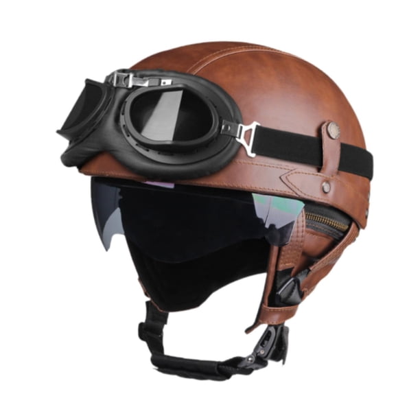 Casco de motocicleta medio casco con forro extraíble, casco abierto creativo Marrón M