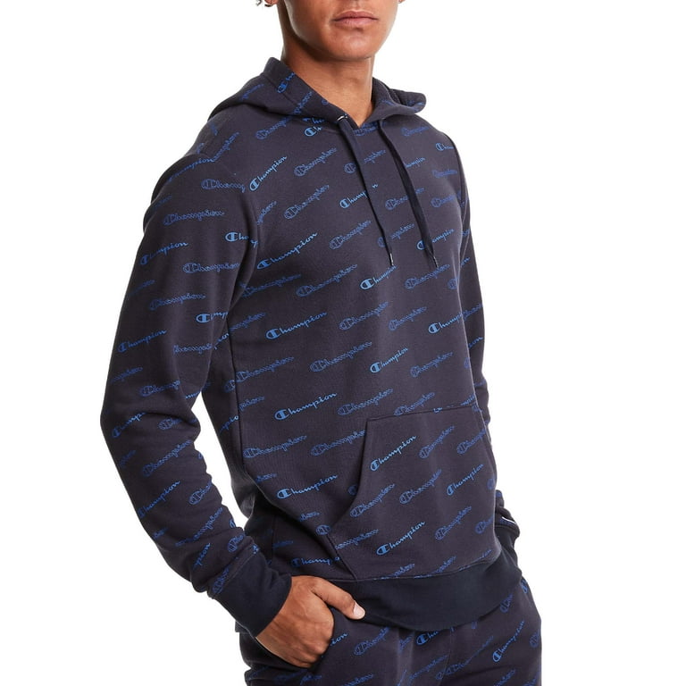 Champion Men s Diagonal All Over Script Logo Print Fleece Pullover Hoodie up to Size 2XL Walmart