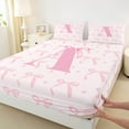 thumbnail image 3 of jejeloiu Monogrammed A 4-Piece Full Sheet Set Bowtie Dinosaur Pink White Microfiber Decor, 3 of 7