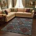 thumbnail image 2 of HomeRoots 678844 10 x 14 ft. Denim Blue, Red & Salmon Oriental Washable Machine Made Rectangle Area Rug with UV Protection, 2 of 9