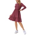 thumbnail image 4 of Vestido casual babydoll para mujer INSPIRE CHIC con bolsillos, de manga larga, cuello redondo, en línea acampanada, fluido, talla XL, color rojo vino, 4 of 5