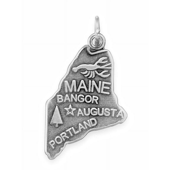Maine State Charm Antiqued Sterling Silver