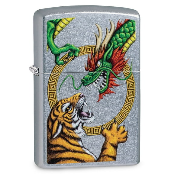Zippo Lighter: Chinese Dragon and Tiger - Street Chrome 81609