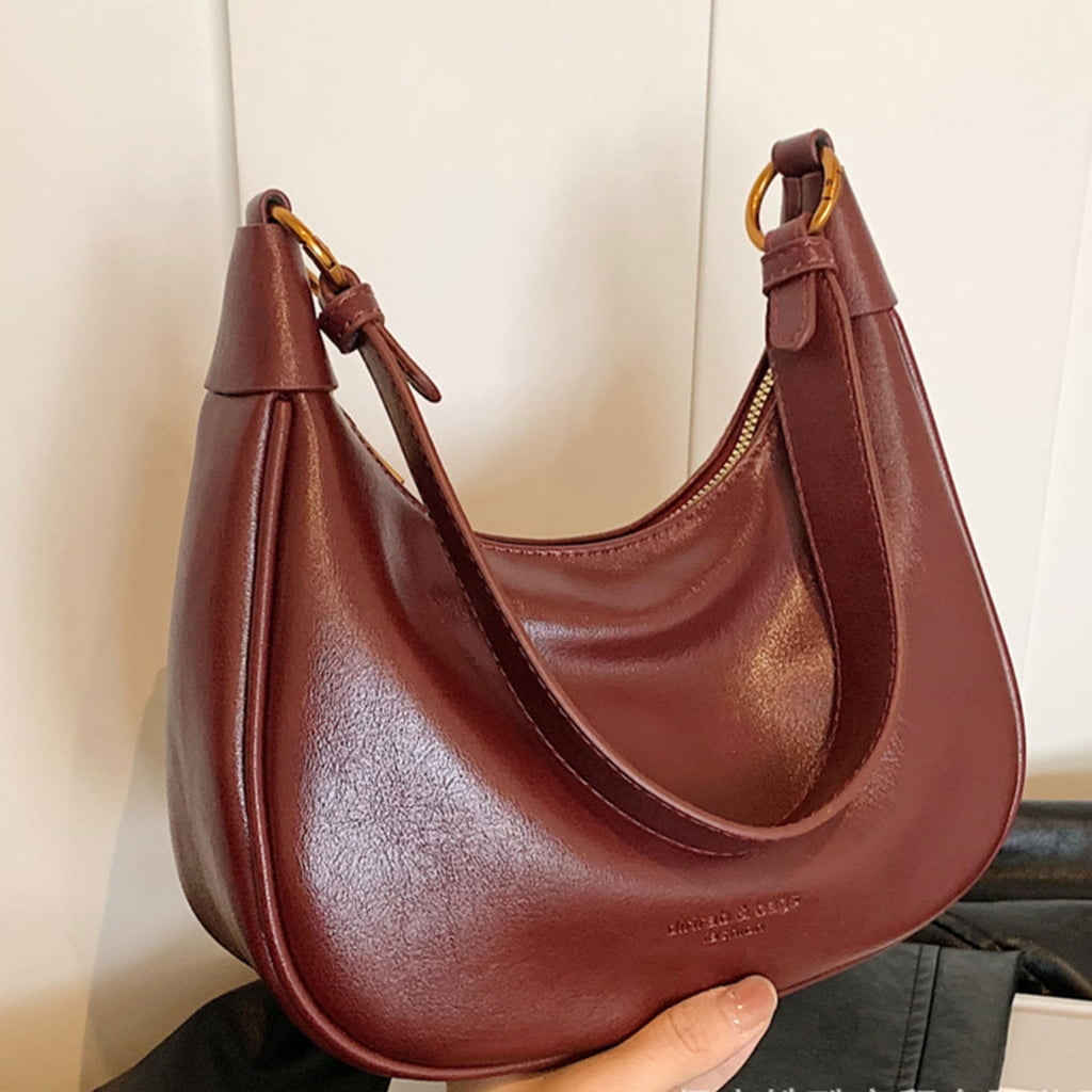 FENOHREFE Fashionable Half Moon Bag for Women and Girls PU Leather Shoulder Purse Crescent Crossbody Bags with Adjustable Strap