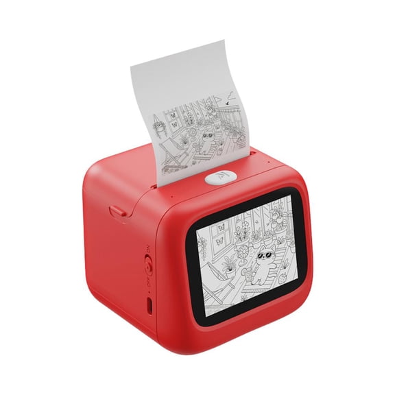 Ai Sticker Printer, Screen Thermal Sticker Printer with Voice, Educational Toy and Creative Play, Red, 2.8 in