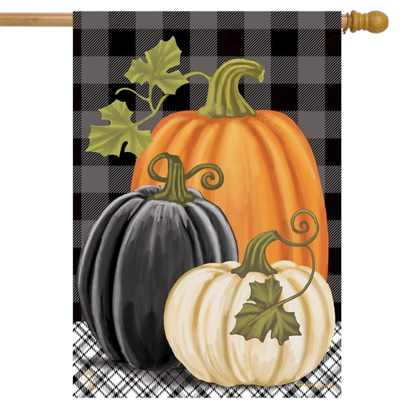 Briarwood Lane Checkered Pumpkins Autumn House Flag
