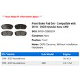 thumbnail image 2 of Front Brake Pad Set - Compatible with 2018 - 2022 Hyundai Kona AWD 2019 2020 2021, 2 of 2