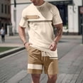 thumbnail image 2 of Sewkxo Men's Summer Casual 2 Piece Crew Neck Outfits Short Sleeve Shirt and Shorts Sets Beach Vacation,Khaki M, 2 of 7