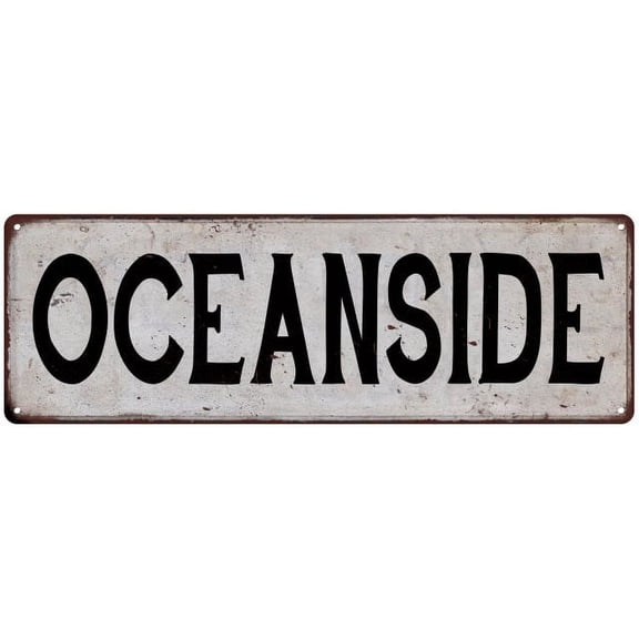 OCEANSIDE Vintage Look Rustic Metal 8x24 Sign City State 108240041245
