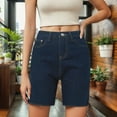 thumbnail image 4 of TTUHYWXI Jean Bermuda Shorts for Women High Waisted Trendy Long Stretchy Denim Shorts Knee Length Casual Summer Jorts (Dark Blue, XXL), 4 of 7