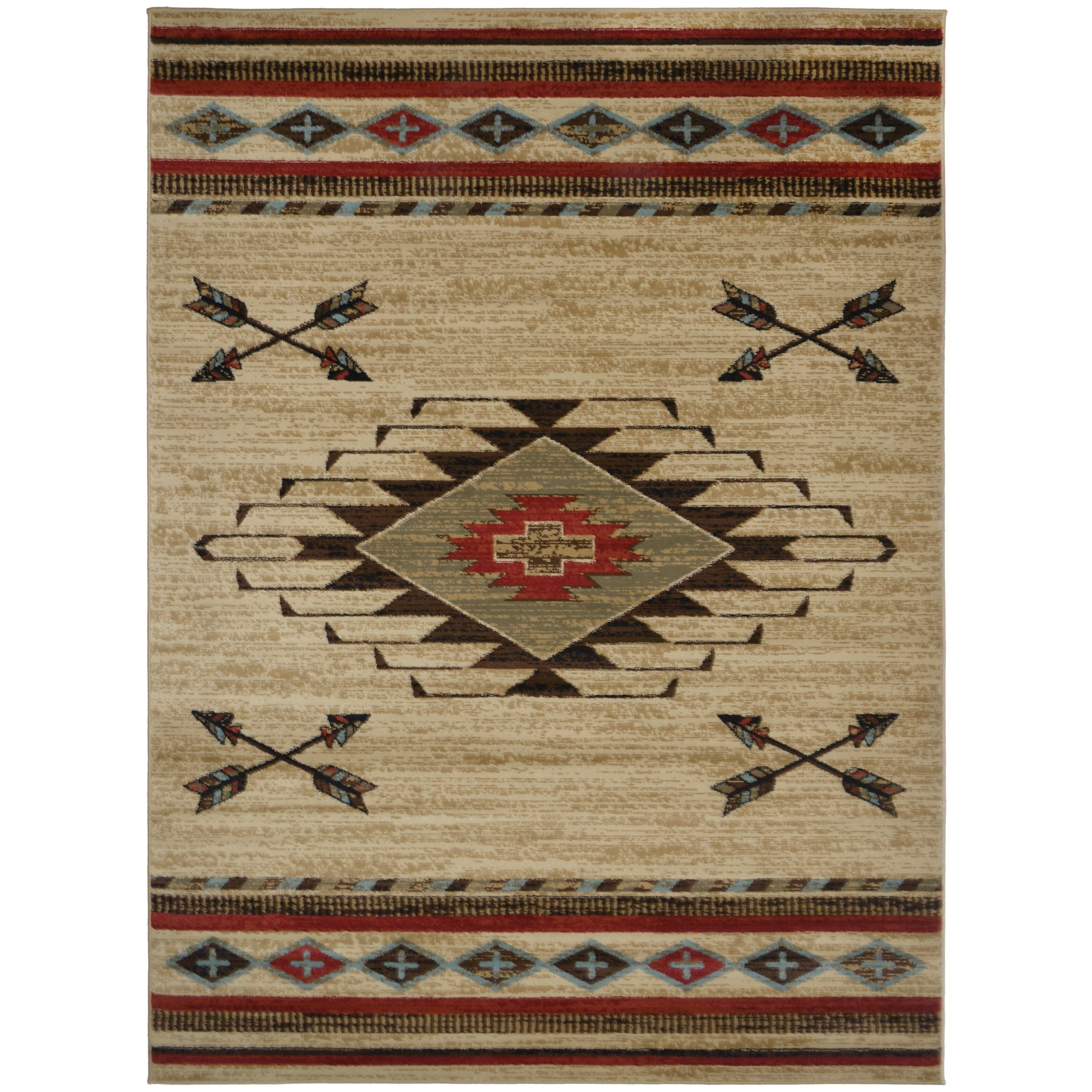 Mayberry Rugs Southwestern Lodge Rustic 2'x8' Ivory Area Rug 2'3"x7'7