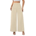 thumbnail image 2 of Women's Wide Leg Trousers, Draping Casual Work Pants, High Waist Flowy Palazzo Pants for Office, Commute, Daily Wear and Versatile Outfits Beige L, 2 of 8
