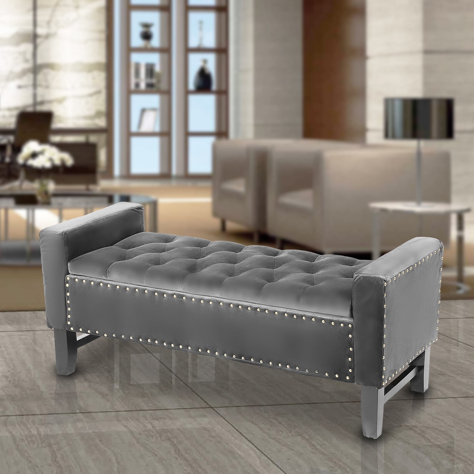 Magshion Microfiber Upholstered Accent Ottoman Bench for Entryway, Bedroom Grey - Walmart.com