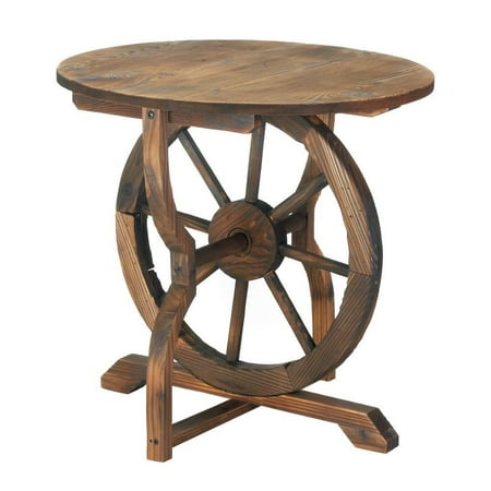 Rustic Accent Table Wagon Wheel Outdoor Round Side Decor Patio