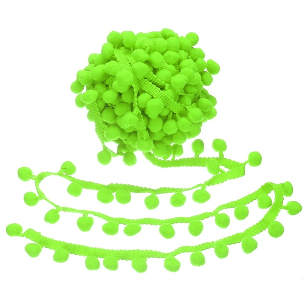 Uxcell Cinta de Pom Pom de 10 Yardas, 1" de Ancho, Cinta de Fleco de Bola de Pom Pom Verde Fluorescente para Manualidades de DIY, Cortinas, Ropa, Decoración del Hogar