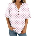 thumbnail image 4 of Women's Tops V Neck Button Short Sleeve Polka Dots Summer Casual Shirts Loose Tunic Comfortable Tee Blouses (XL, Pink), 4 of 6