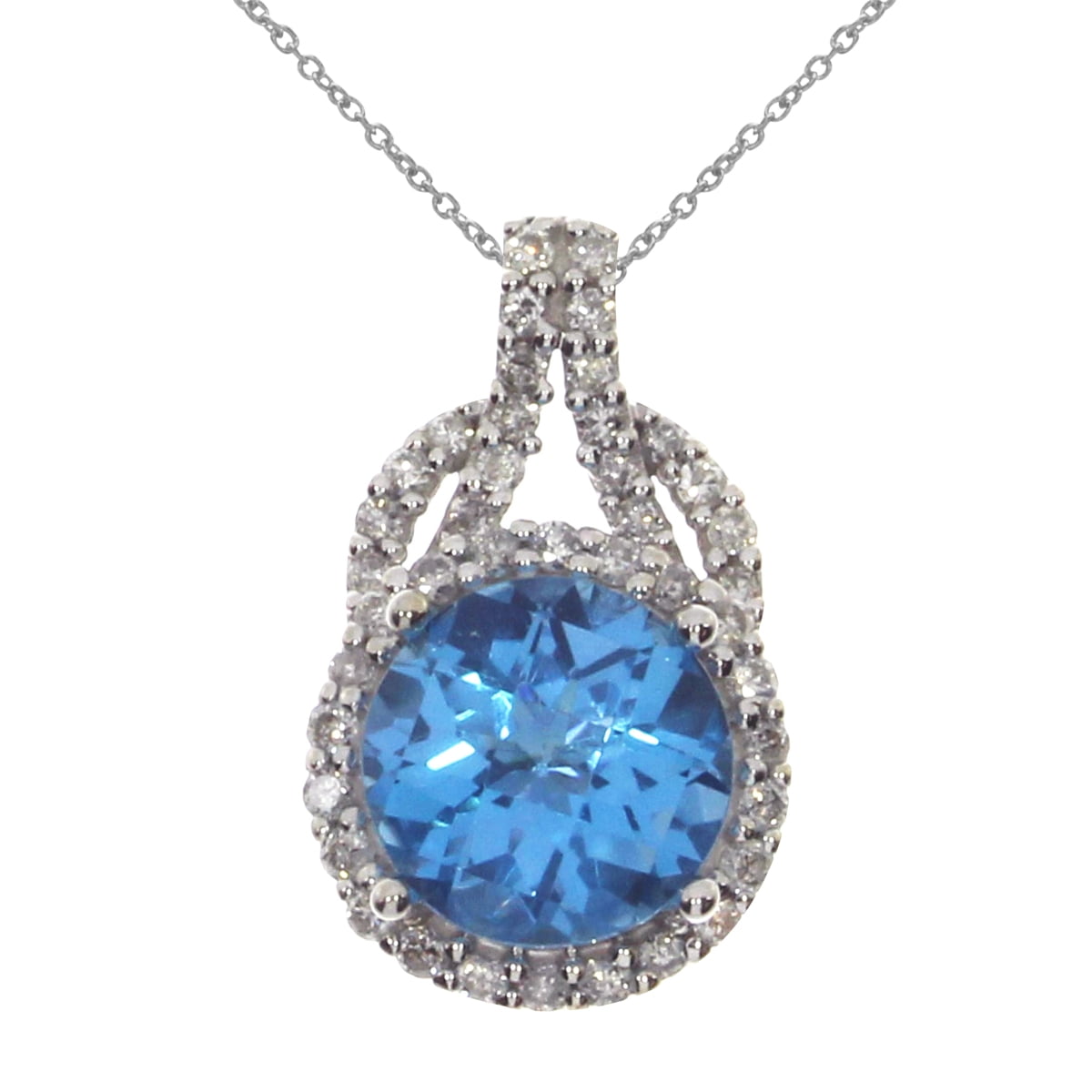 Direct-Jewelry - 14K White Gold Round Blue Topaz Pendant with 18" Chain