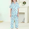 thumbnail image 4 of Girls Pajamas 3Pcs Button Down Pjs Short Sleeve Top Shorts & Long Pants Cute Patterns Valentine's Day Pajama Outfit with Pockets Loung Sets Silk Nightwear Lounge Sleepwear for Kids, 4 of 5