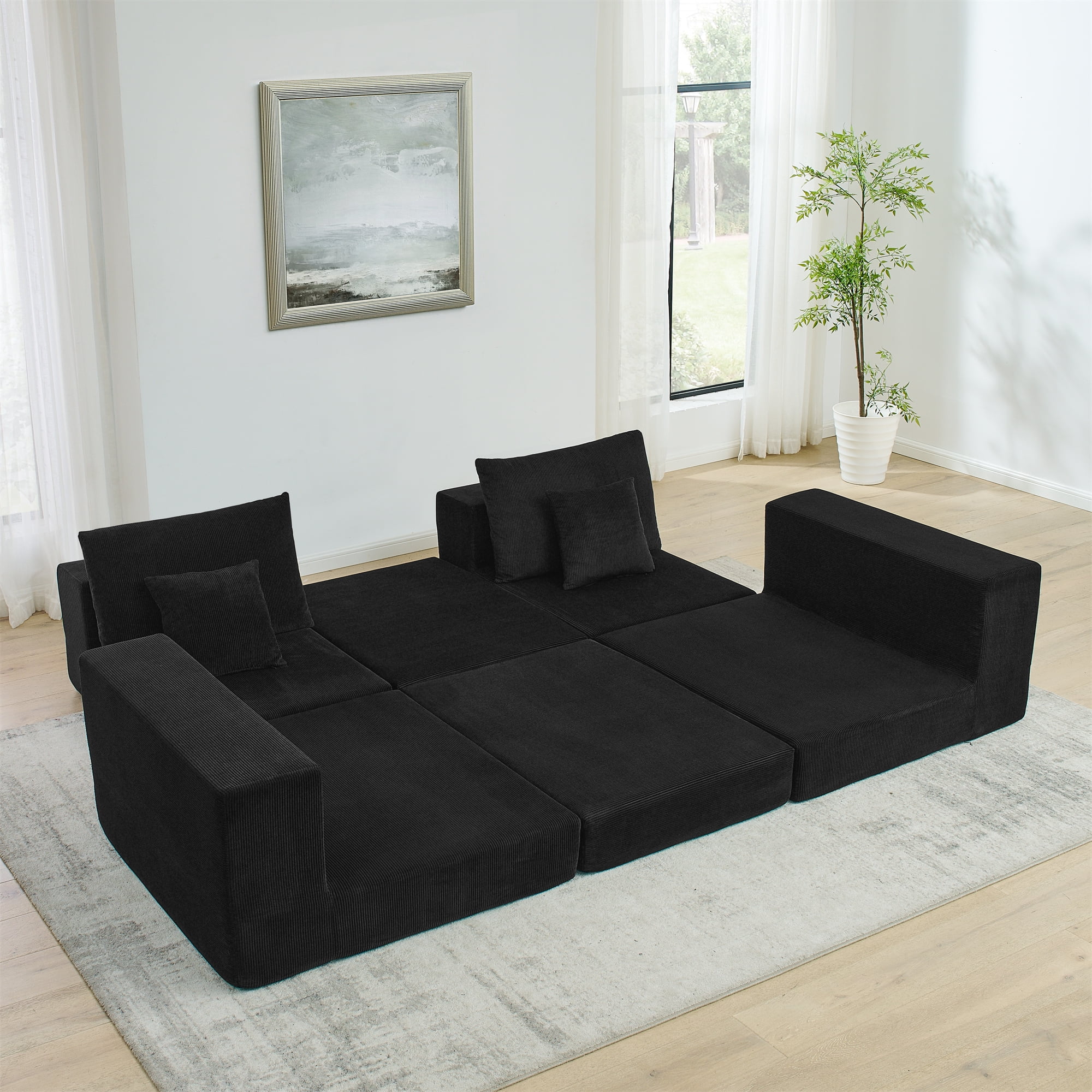 Leumius Modular Sectional Sofa,Cloud Sectional Couch with Deep Seat,Modern Modular L-Shape Sofa Couch with Chaise,Upholstered Boneless Couches for Living Room Bedroom,Black
