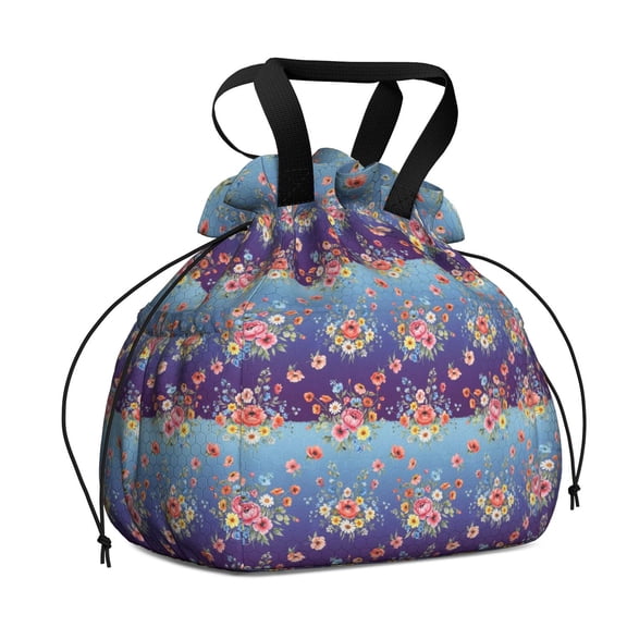 Pioneer Flower Floral Print Pattern Drawstring Lunch Bag Women - Drawstring Lunch Bag Insulated for Work Office - Stain-Resistant Large Lunchbags for Women with Multi-Pockets