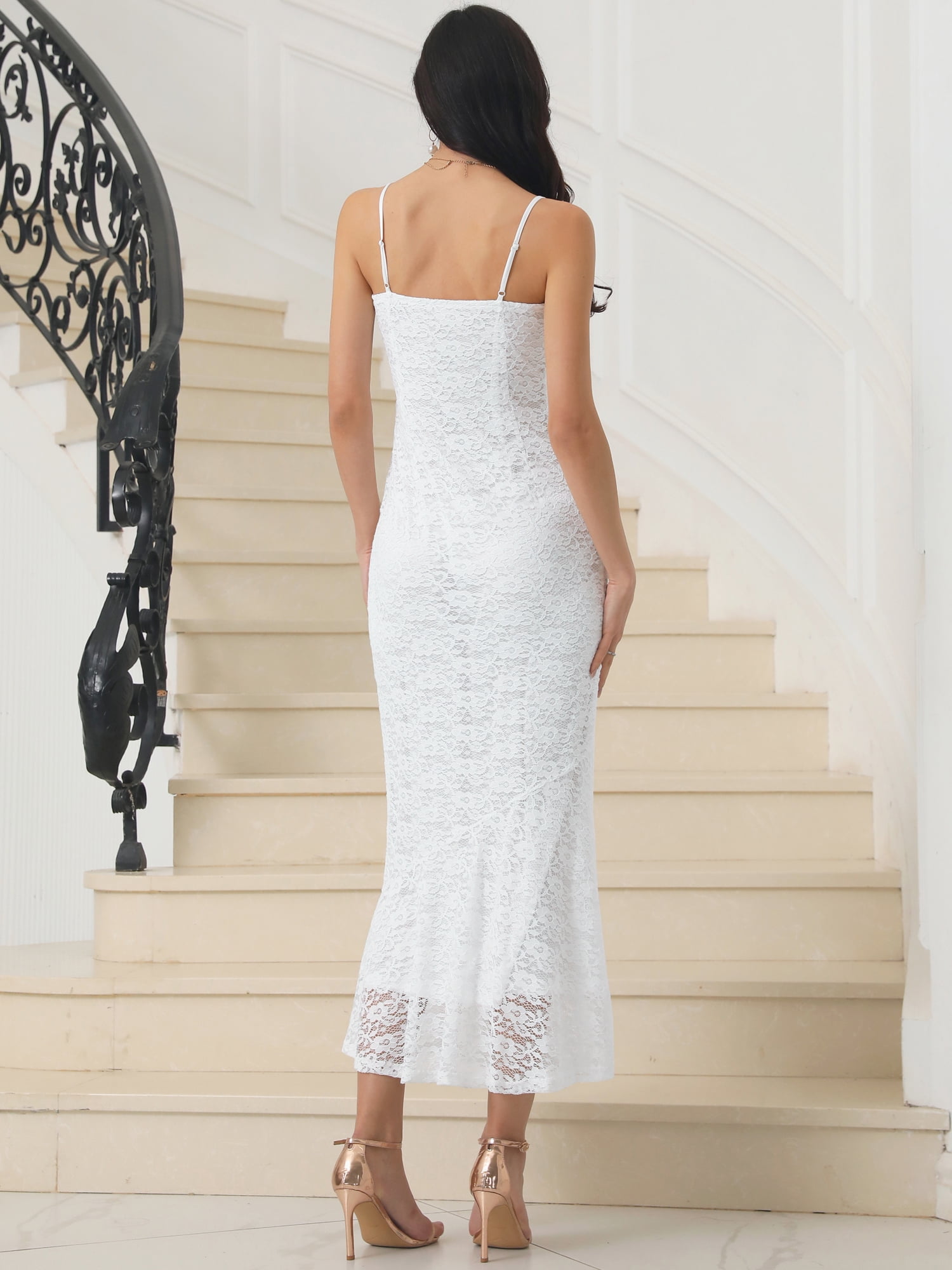 DARING DIVA Women's Cowl Neck Spaghetti Strap Formal Cocktail Dress S White
