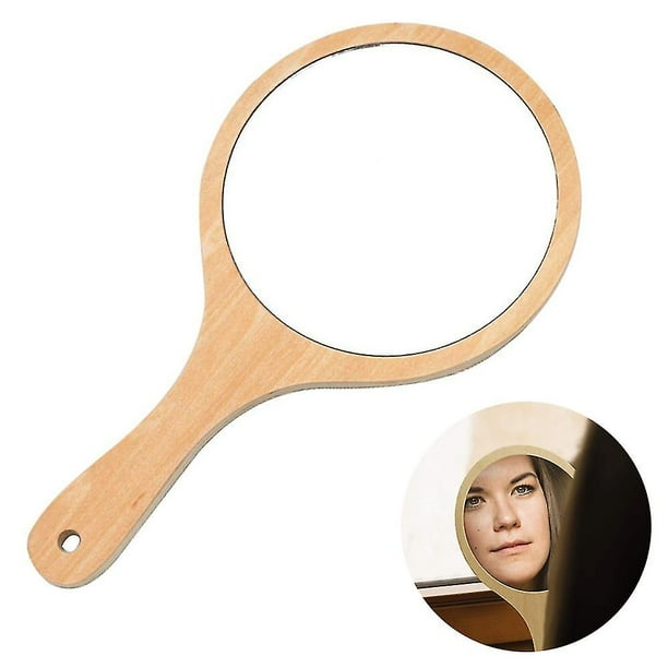 Espejo de mano de peluquería circular con mango de madera espejo de madera redondo