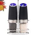 thumbnail image 3 of 1/2pcs Gravity Electric Pepper And Salt Grinder Set, Adjustable Coarseness, Battery Powered With LED Light, One Hand Automatic Operation, Stainless Steel Black 7.8inch/2inch, 3 of 5