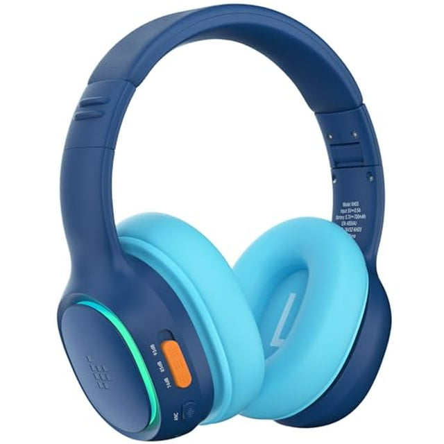 Tronsmart KH03 Auriculares Bluetooth con cancelación de ruido para niños, control de volumen seguro, auriculares inalámbricos con luz y micrófono, tiempo de reproducción de 70 horas, cable de audio in