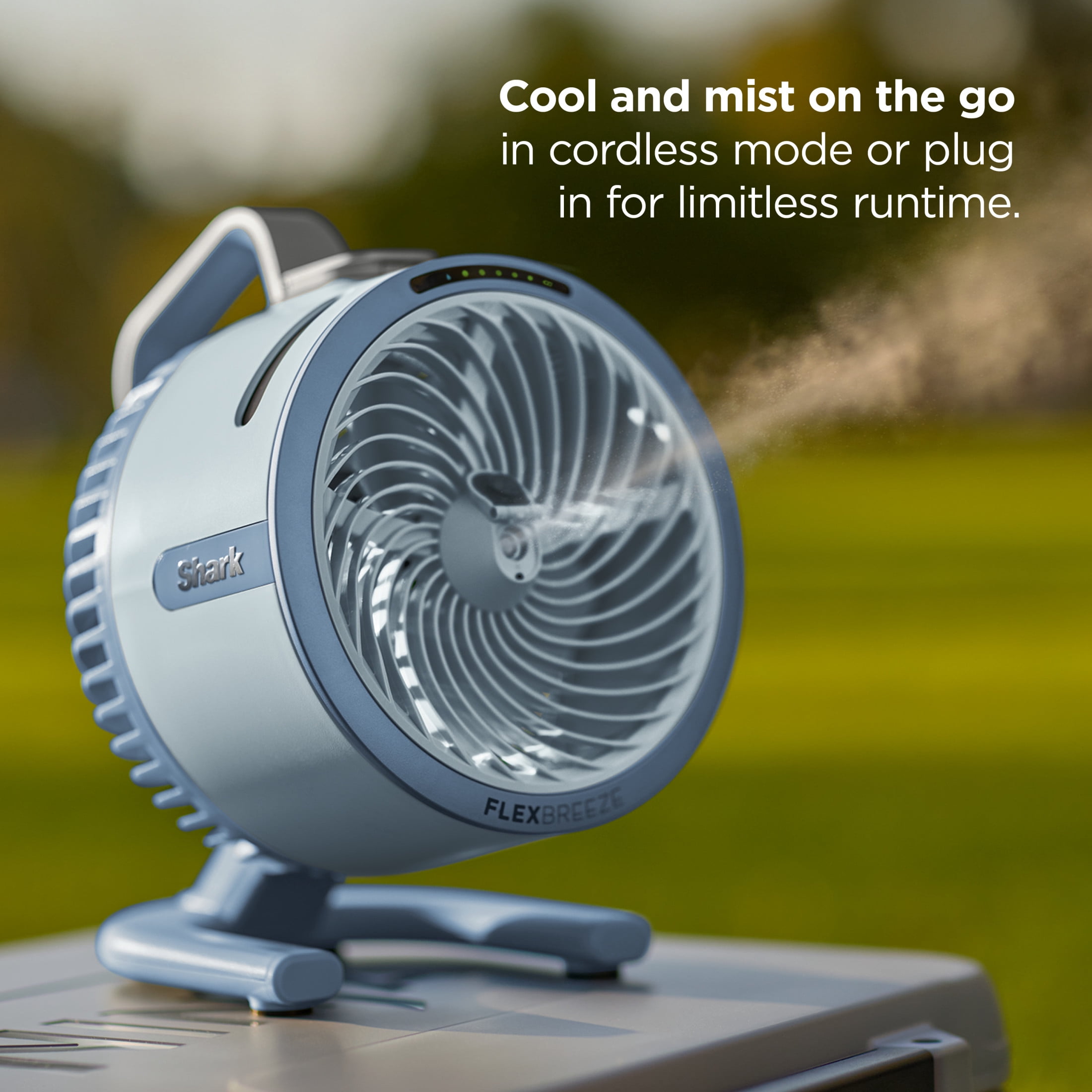 Shark FlexBreeze HydroGo Pro Fan, Powerful, Portable Fan, Indoor & Outdoor, Dry-Touch Evaporative Mist, Corded & cordless, 5 Speeds, FA056PK Peony