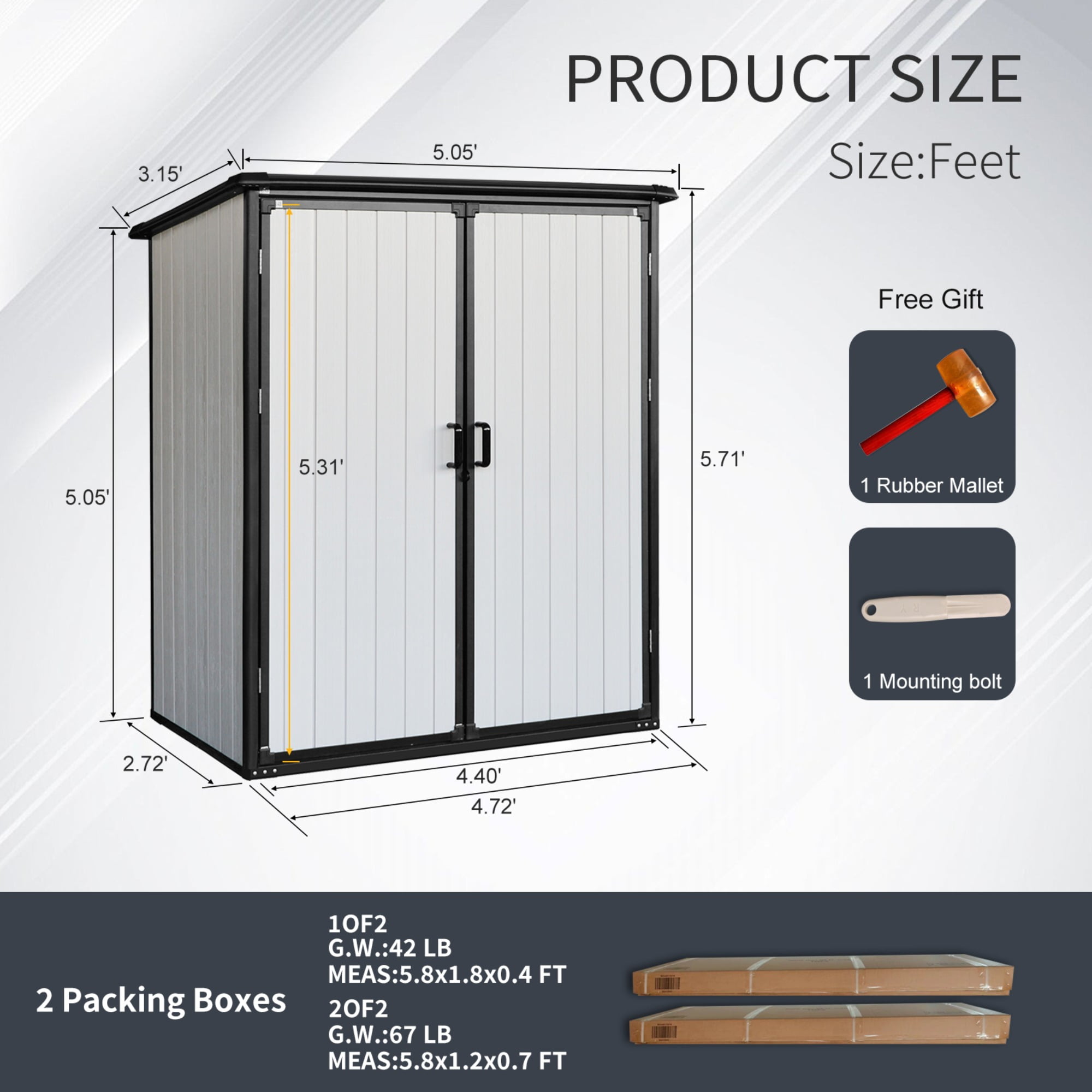 JXXRZ 5x3FT Waterproof Resin Storage Shed, Outdoor Storage Shed Lockable for Bikes & Patio, White
