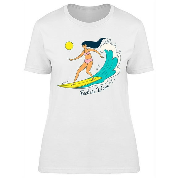 Girl Surfing, Sunny Day T-Shirt Women -Image by Shutterstock, Female Large