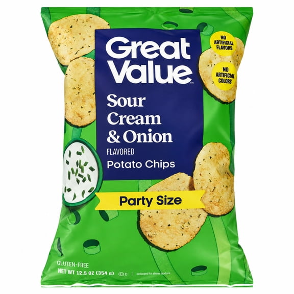 Great Value Sour Cream and Onion Potato Chips Party Size, 12.5 oz Bag