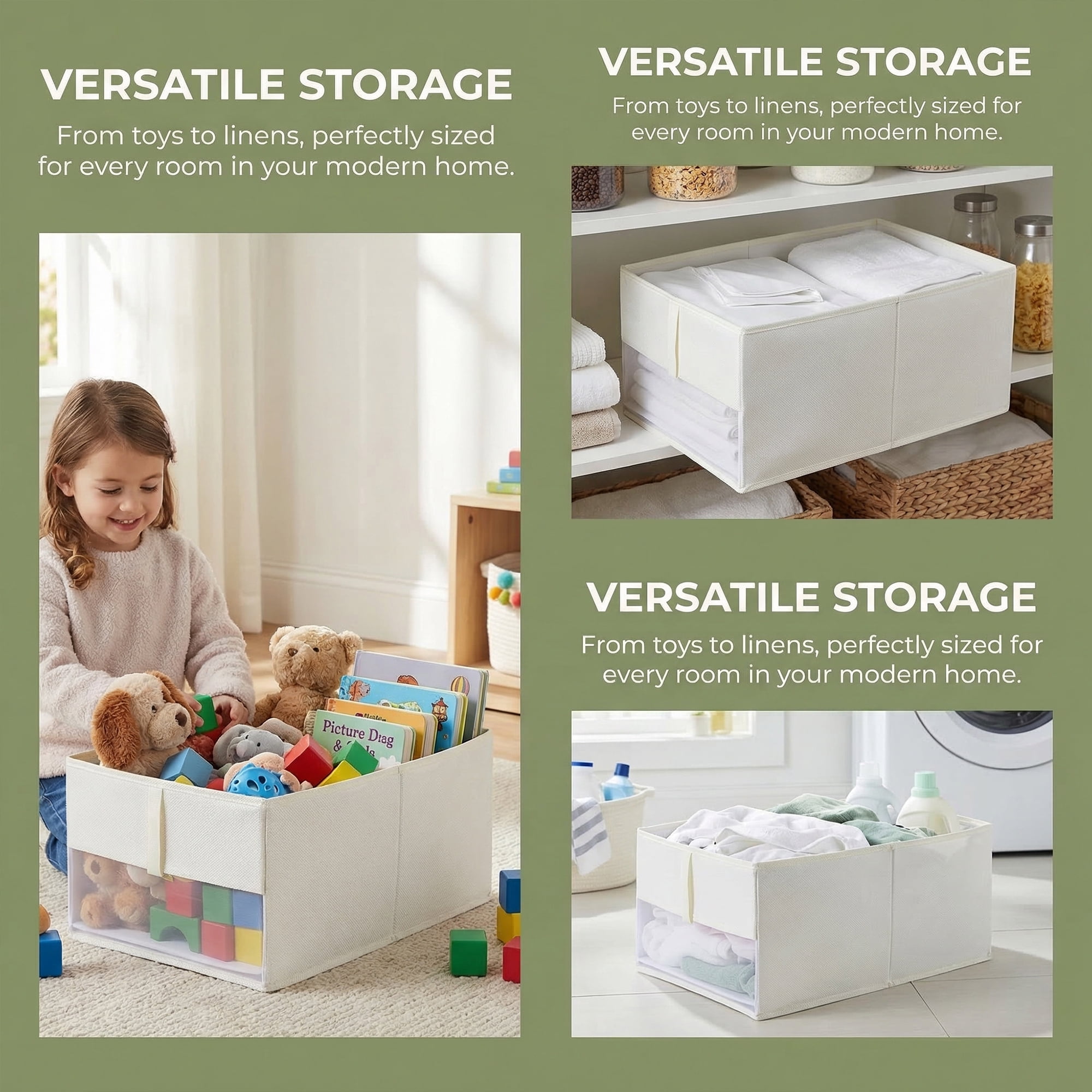 Unique Bargains 1pc Collapsible Fabric Storage Bins White 20.9*13.2*9.1in