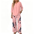 thumbnail image 3 of Womens Sets 2 Piece Outfits Elbow Sleeve Tops and Wide Leg Long Pants Lounge Sets Summer Spring Vacation Travel Outfits Fashion Clothing, 3 of 5