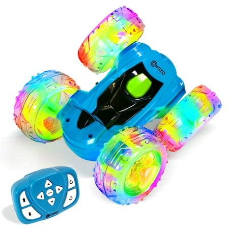 Contixo RC Car Stunt Racer, Wheels Flip & Rotate 360°, Fast Remote Control Toy Car for Kids, AWD, 2.4GHz, Rechargeable Battery, Lights Up - Blue