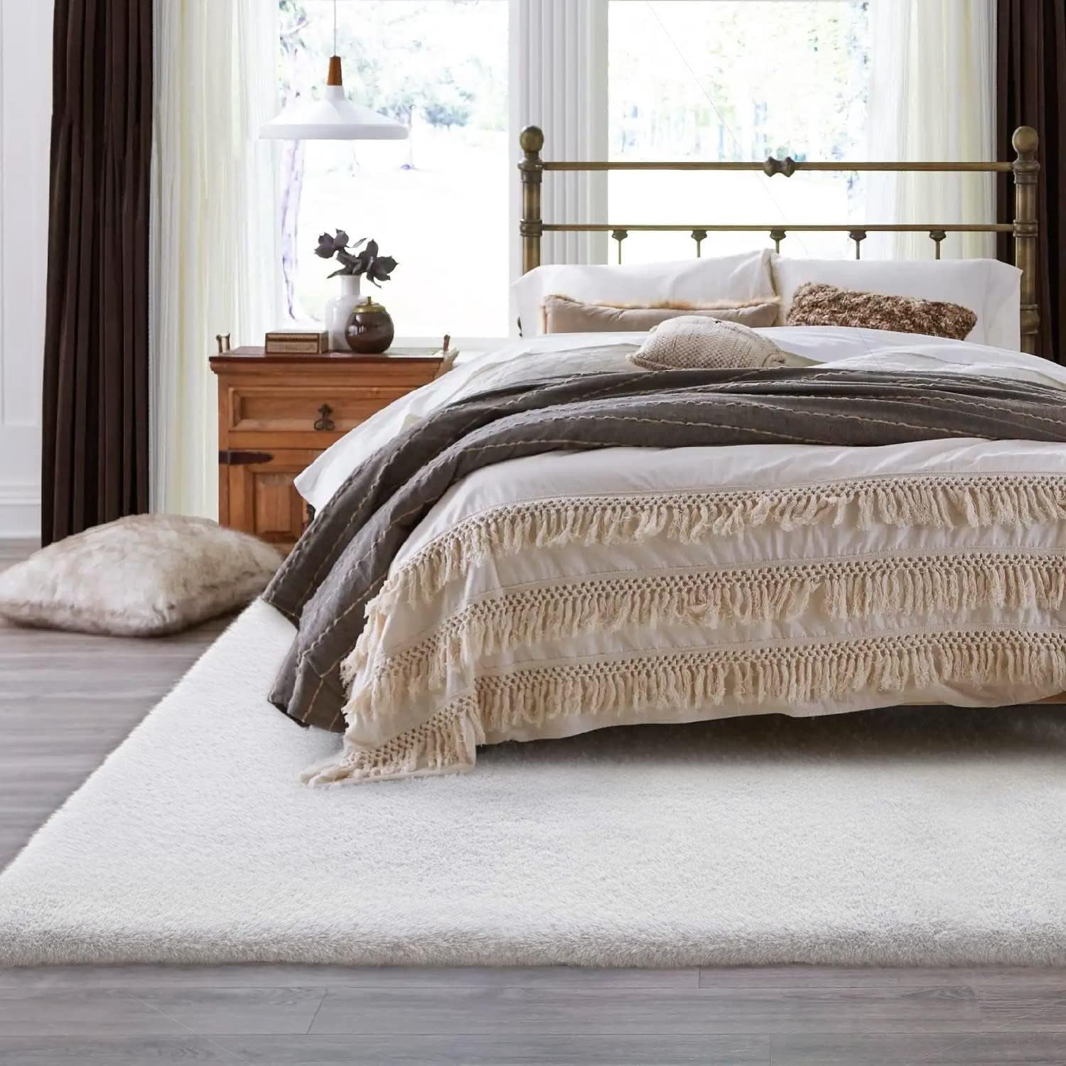 ORINOVA White Rug 8x10 Washable Rug for Living Room Faux Fur Area Rug For Bedroom Fluffy Rugs Teen Room Rectangle Rug