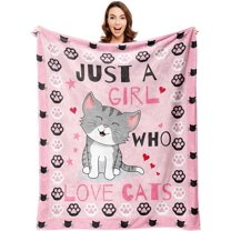 Cute Cat Throw Blanket Ultra Soft Warm Cozy Lightweight Microfiber Blankets, Just a Girl Who Loves Cats, Flannel Sherpa Fuzzy Fluffy Plush Throws for Sofa Couch Bedding All Season 60"x50"