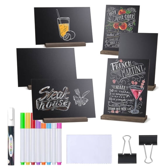 Mini Chalkboard Signs, 6 x 9 Inch Vintage Tabletop Chalk Board Sign with Base Stands - Double Side Mini Menu Boards Small Food Signs for Party Buffet Wedding Bar and Restaurant